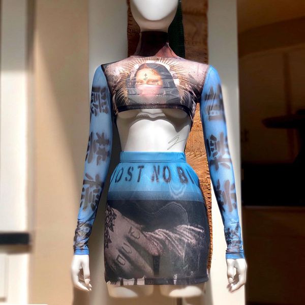 

2021 spring and summer mesh vest short skirt contrast two piece women's wear