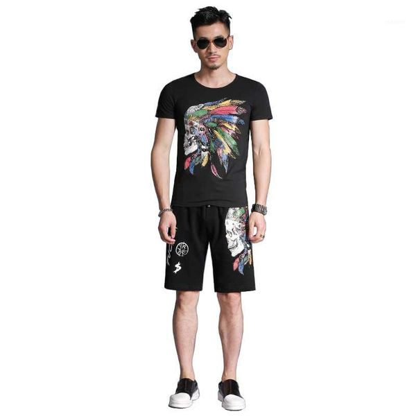 

summer t-shirt short sets tshirt with short 2pcs skulls set floral printed tracksuit men casual t shirt sleeve sweat suits1, Gray
