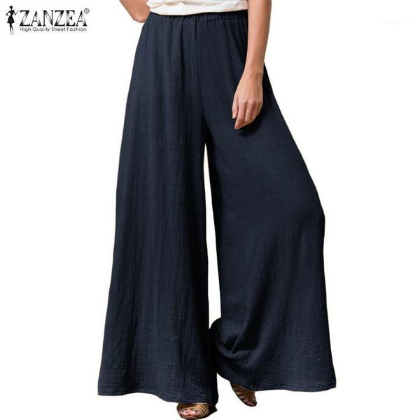 

kaftan cotton wide leg pants women's summer trousers zanzea 2020 casual elastic waist pantalon female solid turnip oversized1, Black;white
