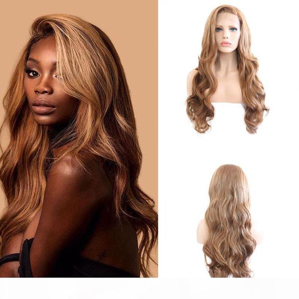 

charisma brown wavy long synthetic lace front wigs for fashion women glueless heat resistant fiber blonde wigs for cosplay game, Black