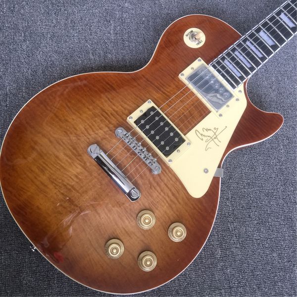 

electric guitar, yellow frets binding, tobacco burst maple tune-o-matic bridge electric guitar guitars guitarra