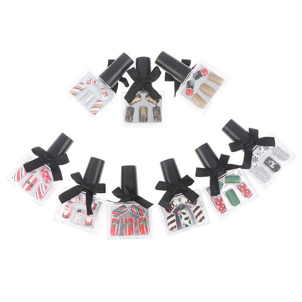

24pcs christmas false nail tips long fake nails with designs artificial nail art 9 designs, Red;gold