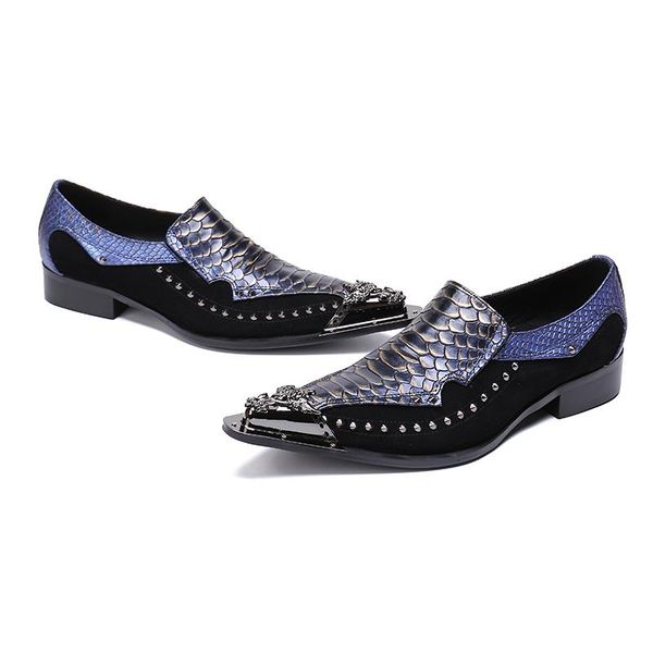 

dress shoes 2021 purple studs pointed toe men handmade genuine leather slip on snakeskin italian wedding flats shoe oxfords, Black
