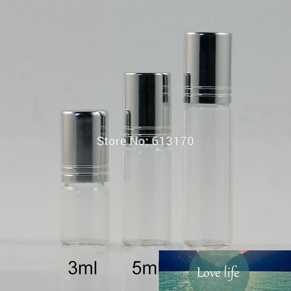 Garrafa de óleo essencial do rolo Amostra de vidro do frasco de vidro de prata do metal Clear 5ml Rolo azul vazio sobre o mini pequeno 3ml 7ml 3ml, 5ml, 7ml, 7ml