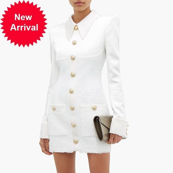 

new desinger 2021 brand winter lion buckle satin shredded wool dressed in luxury white office minidress dress meqp, Black;gray