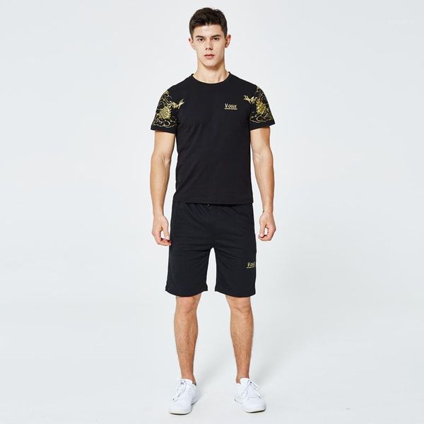 

summer shorts set mens tracksuit printed streetwear t-shirts sweatpants men sportswear set young male casual 2 pieces track suit1, Gray