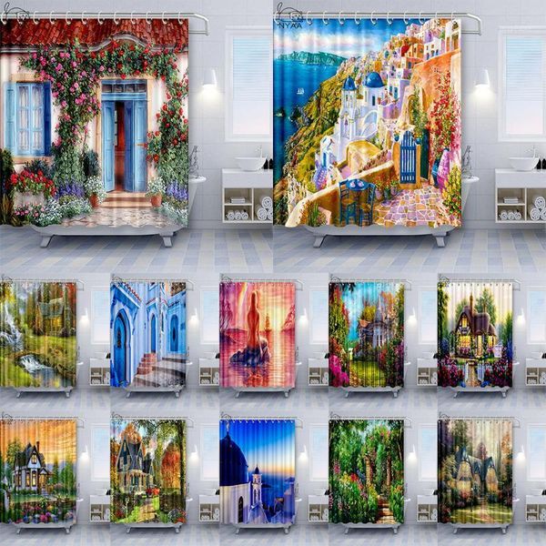 

shower curtains garden flowers scenery bath curtain waterproof bathroom home decor washable fabric boor screens1