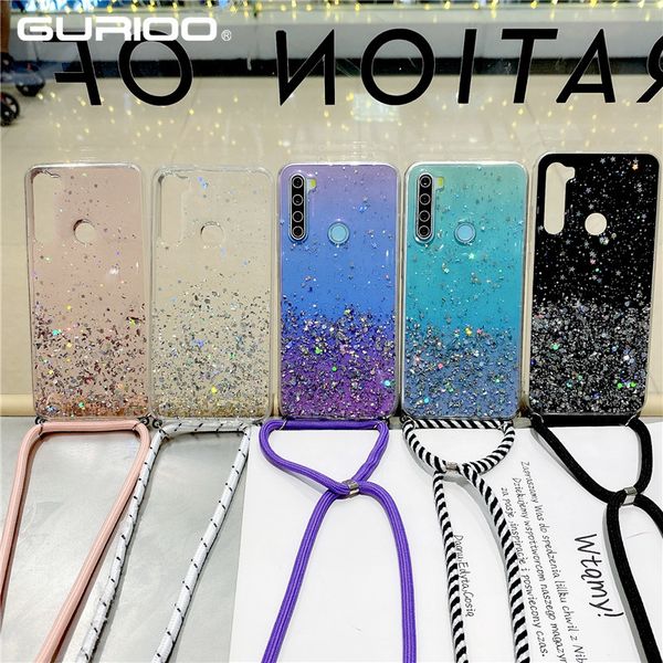 

strap cord chain case for xiaomi redmi note 9s 9 pro max 8t 8 7 6 5 pro 4 7a 8a 9a 9c mi 10 t poco x3 nfc lanyard glitter cover