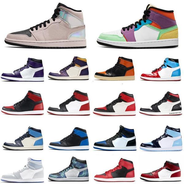 

shoes men basketball jumpman 1s 1 shattered backboard tie dye multi-color iridescent chicago black toe mens trainers sports sneakers