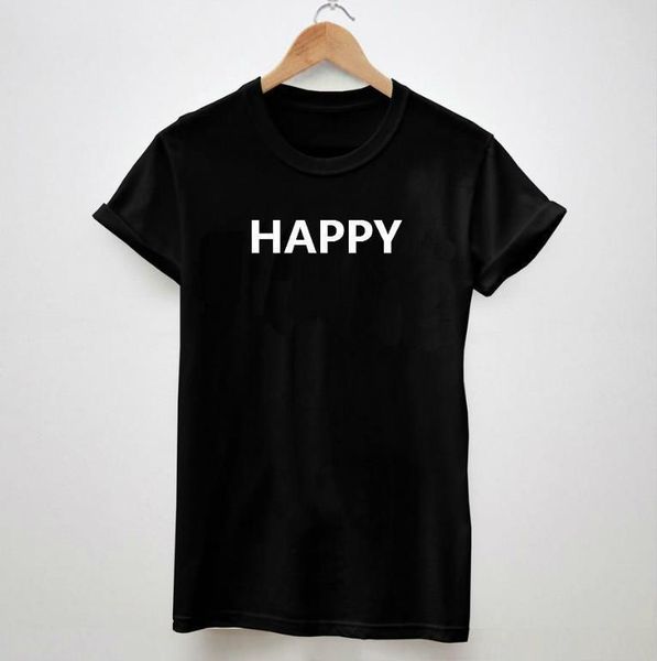 

new women t shirt happy letters cotton funny casual shirt black white tees plus size s-xxxl camiseta tz203-866