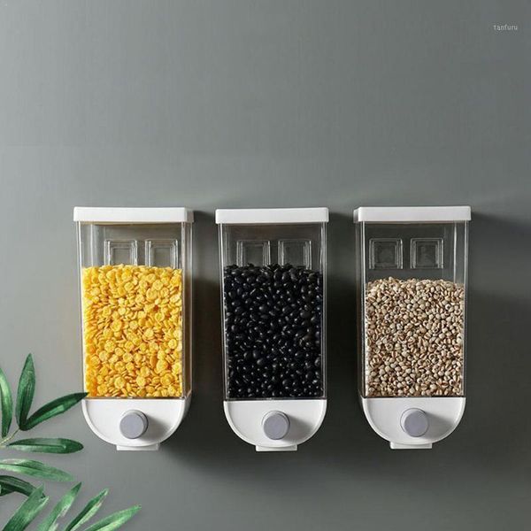 

grain storage plastic box wall-mounted tank home organizer rice bean cereal oatmeal dispenser container p0q51