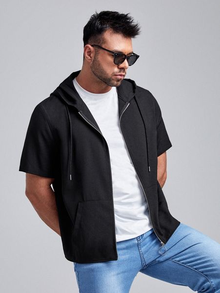 

extended sizes men zip up hooded shirt k3gy#, White;black