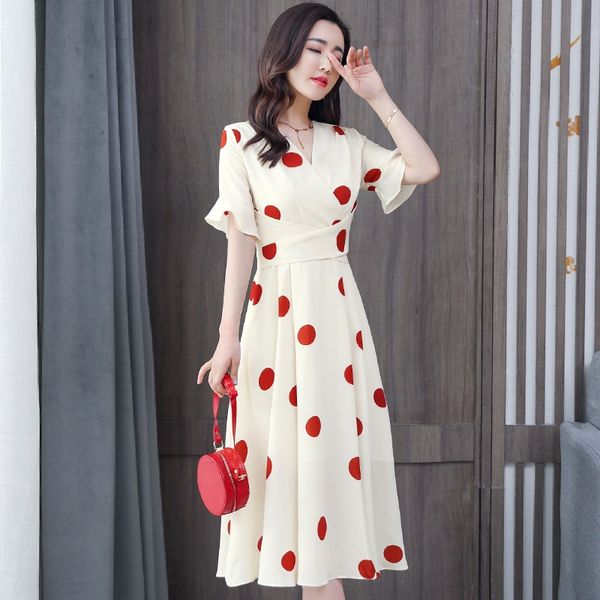 

dress women's summer short sleeve 2020 new french slim fit waist elegant long skirt long skirt fashion mid-length 6t4l0, Black;gray