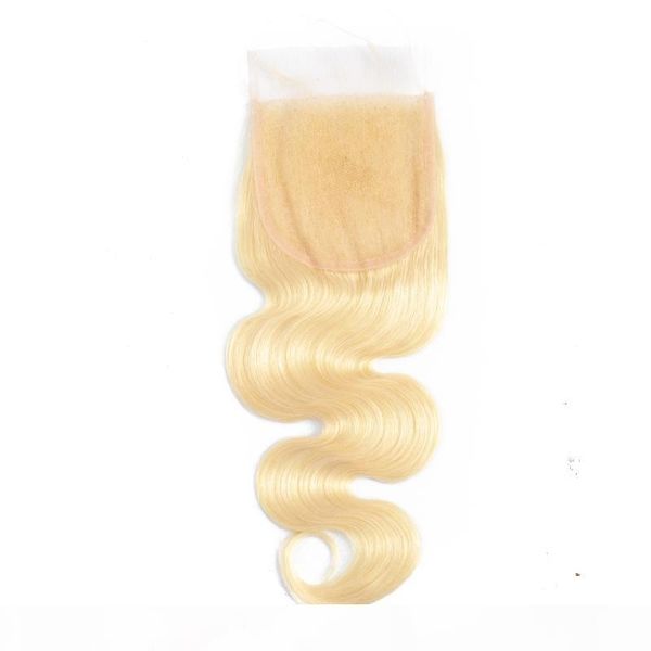 

indian raw virgin hair 613 blonde body wave 4x4 lace closure middle three part four by four closure 613 color, Black;brown