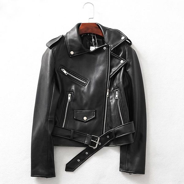 

faux leather jacket short zipper female autumn jackets ladies black basic rivet biker coats women with belt slim pu outwear full