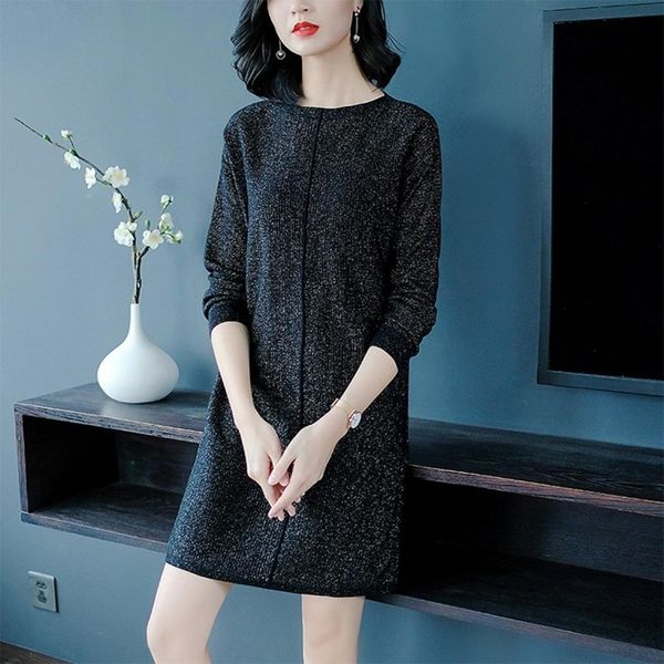 

flash silk long section loose knit bottoming dress, Black;pink