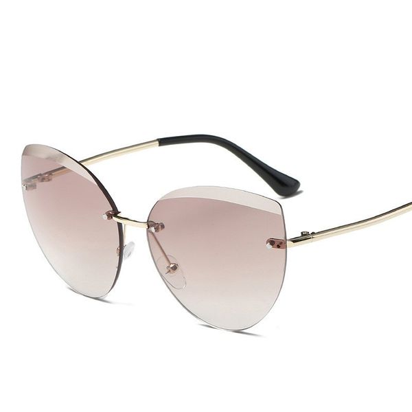 

2020 new frameless fashion cat's eye street swind cut big frame glasses 2299 sunglasses, White;black