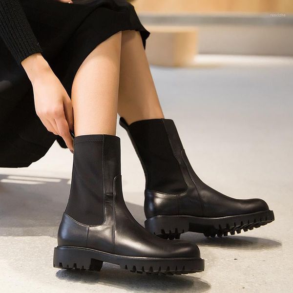 

boots sklfgxzy black riding genuine leather female round head women's autumn winter cowhide shoes size 34-431