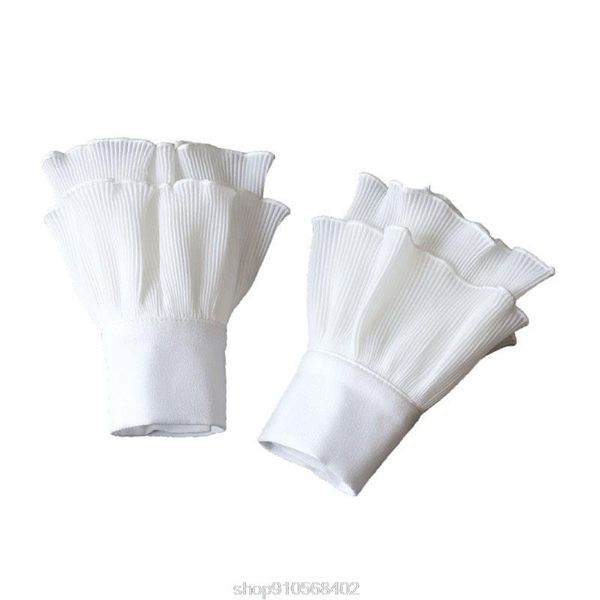 

five fingers gloves layered ribbed striped horn cuffs agaric ruffles wrinkled solid color detachable fake sleeve wrist warmer o28 20 drop, Blue;gray