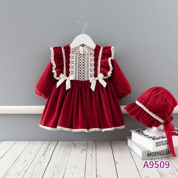 

tianjing children's clothing winter 2020 new girl's veet wine red spanish plush drs princs skirt, Red;yellow