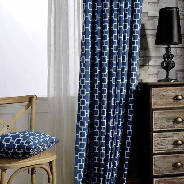 

modern cotton linen blue plaid curtains for living room blackout curtains fabric bedroom window treatments decoration curtain1