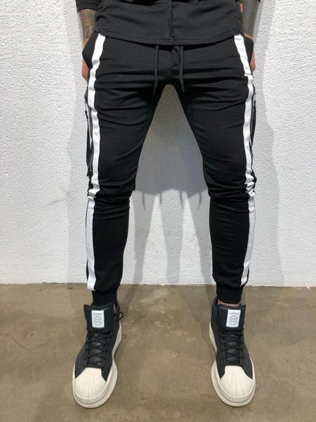 

new style sweatpants men casual patchwork color full length trousers1, Black