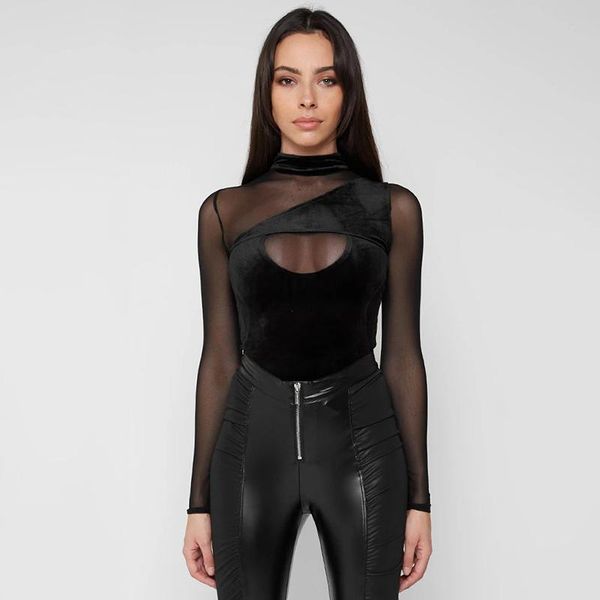 

women's blouses mesh patchwork goth black vintage see through streetwear punk long sleeve basic woman clothing, White