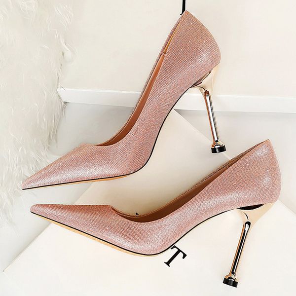 

2021 women 7.5cm 9.5cm high heels wedding bridal pumps glitter luxury elegant scarpins lady prom stiletto fetish low heels shoesmultifunctio, Black