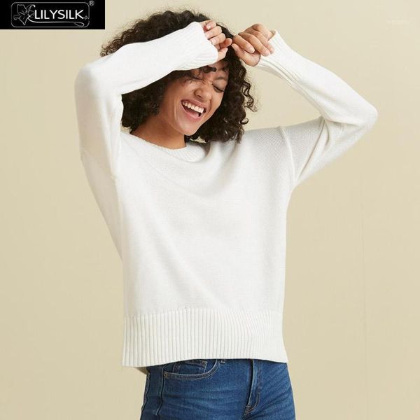 

lilysilk sweater casual style crew neck long sleeve women's new, White