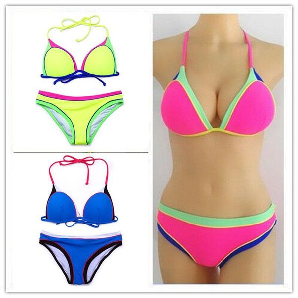 

first class bikini suit new ladies fashion stitching elegant solid color contrast triangle bag bikini beach swimsuit s-xl1, White;black