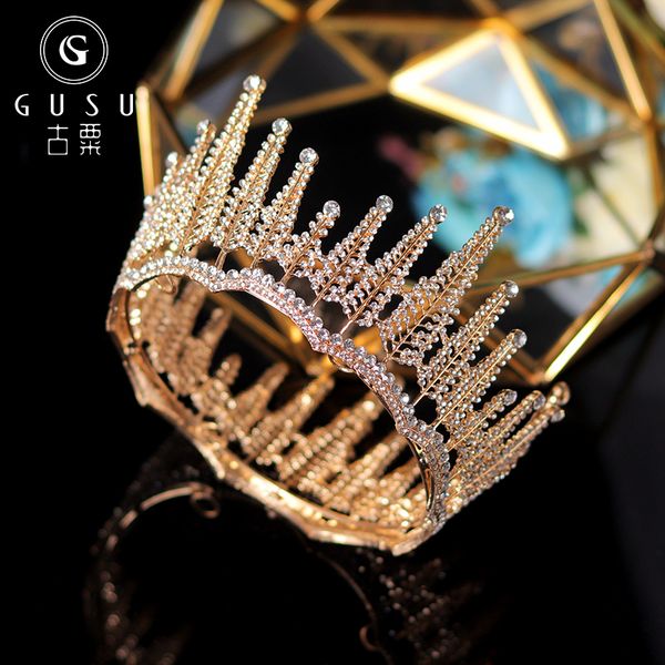 

golden baroque bridal headdress female atmosphere super fairy wedding dress hair ornament luxury crystal crown, Silver