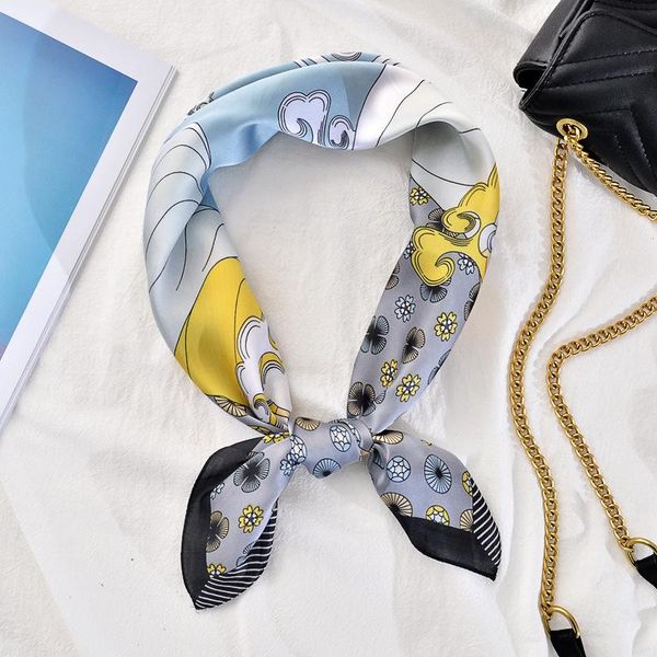

new fashion casual leisure women's small silk female printed retro small square towel versatile imitated silk, Blue;gray