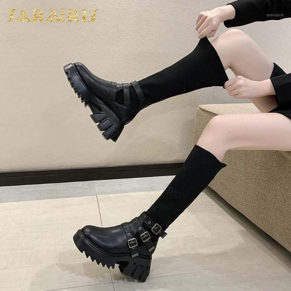 

sarairis 2021 fashion sock boots women shoes platform skidproof dropshop buckle elastic band stretch boot ladies shoes1, Black