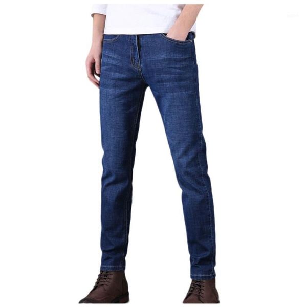 

nice fashion men's straight casual slim denim trousers waist pure color wild slim pants men's autumn and winter1, Blue