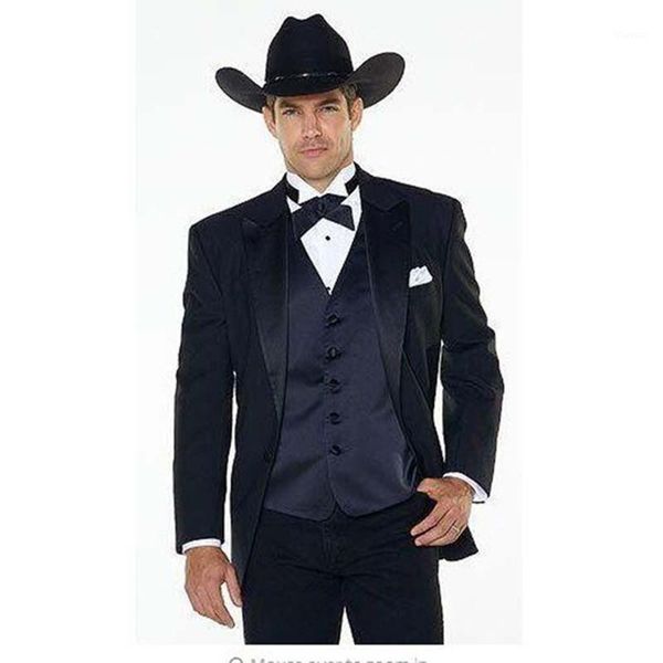 

jakcet+pants+navy blue vest) notch lapel western cowboy style mens suit black groom wear tuxedos man wedding suits for men1, White;black