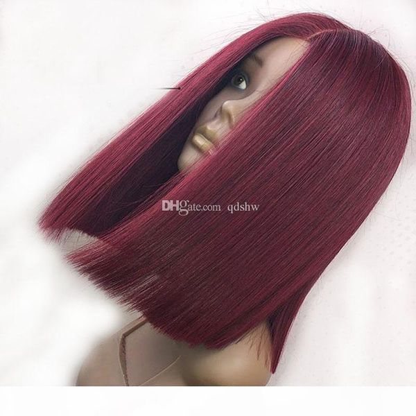 

burgundy short wig for black woman pre plucked glueless virgin brazilian human hair short bob burgundy wine red short wig full lace, Black;brown