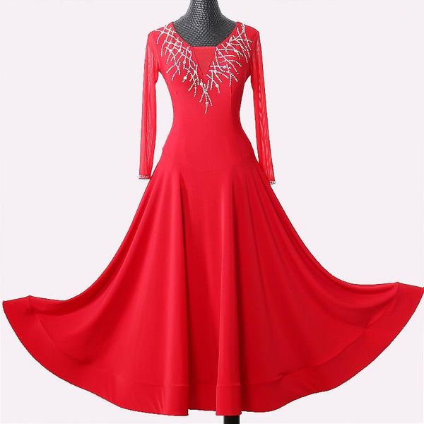 

red modern practice dance costumes new ballroom dance dress big swing waltz performance competition dress for women1, Black;red
