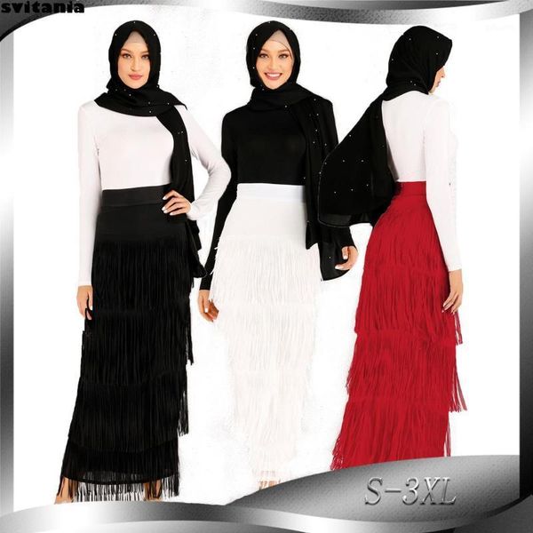 

svitania solid ankle-length a-line party casual fringed lady skirt1, Black