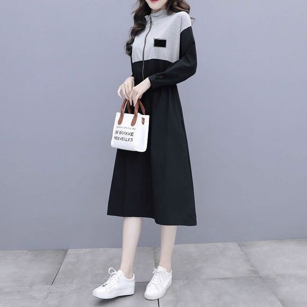 

2020 autumn winter women corduroy dresses casual long sleeve high elastic waist flower print party dress female dress vestidos 8878, Black;gray