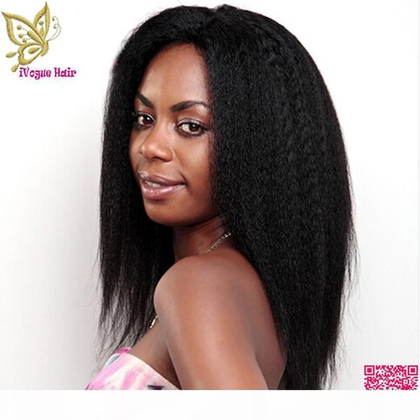 

180 density kinky straight lace wigs glueless human hair front lace wig brazilian full lace human hair wig quality, Black;brown