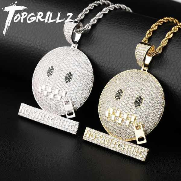 

rillz round face character zipper mouth iced out cubic zircon pendant&necklace gold silver color hip hop jewelry for men 201013