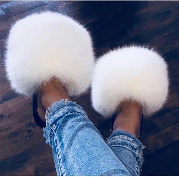 

female real fur slides plush slippers travel leisrue slippers snug home fuzzy slides fur sandals fashion girl shoes, Black