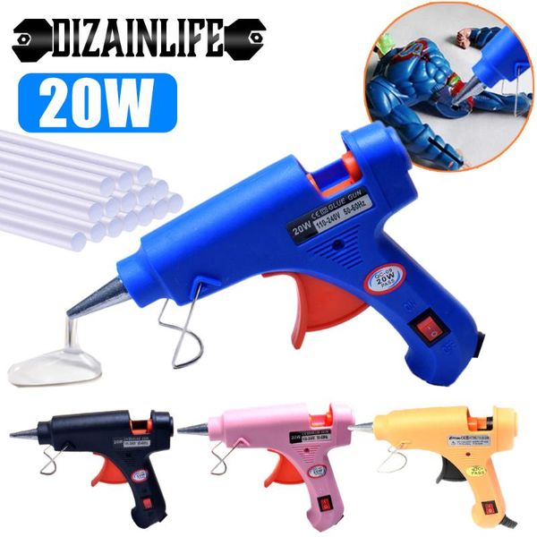 

20w eu melt glue gun industrial mini guns with 7mm glue sticks thermo electric heat temperature repair tool diy accessories