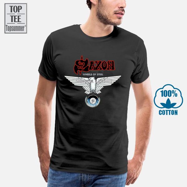 

sport men's saxon wheels of steel art design t shirt personality casual black shirts
