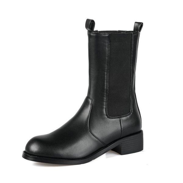 

2021 new square heel autumn winter ankle boots pu leather round toe women shoes casual not lace-up ladies shoes size 34-43, Black