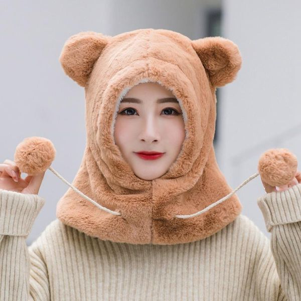 

cute women hat cap fleece plush furry fluffy warm winter bear ears animal hoodie kawaii sweet female hats, Blue;gray