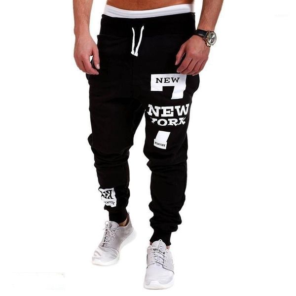 

2020 new euro korean casual sports pants number 7 print letter sports pants1, Black