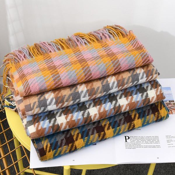 

royalmaybe new imitation cashmere scarf long fringed warm scarf shawl dual-use women, Blue;gray