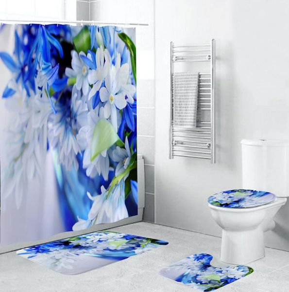 

bath accessory set 4pcs/set elegant flowers pattern shower curtain mat non slip rugs carpet for bathroom toilet