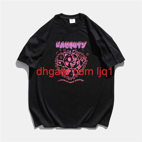 

cartoon printed short sleeve t-shirt men's high street fashion brand round neck half sleeve street trend loose quarter sleeve t-shirt, White;black